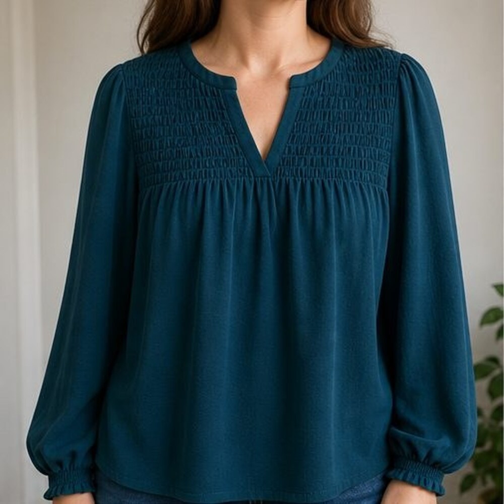 Teal Ruffle Blouse - Picture 2 of 6